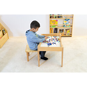 Montessori Ahşap Aktivite Ve Lego Masası Seti