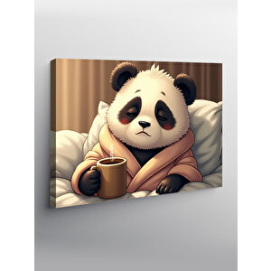 Kanvas Tablo Kahve İçen Panda Figürü 100x140 cm