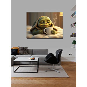 Kanvas Tablo Kahve İçen Kaplumba Figürü 100x140 cm