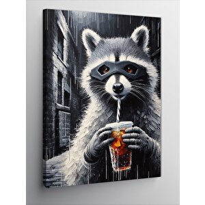Kanvas Tablo Kahve İçen Rakun 70x100 cm