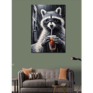 Kanvas Tablo Kahve İçen Rakun 70x100 cm