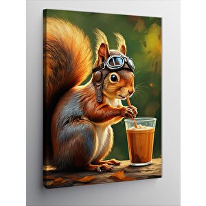 Kanvas Tablo Kahve İçen Sincap 50x70 cm