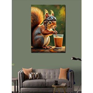 Kanvas Tablo Kahve İçen Sincap 50x70 cm