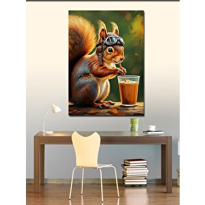 Kanvas Tablo Kahve İçen Sincap 100x140 cm