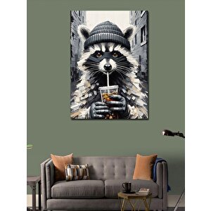 Kanvas Tablo Kahve İçen Rakun 100x140 cm