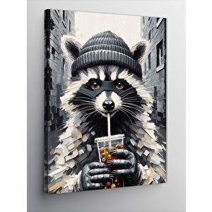 Kanvas Tablo Kahve İçen Rakun 70x100 cm