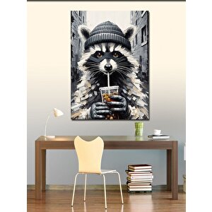 Kanvas Tablo Kahve İçen Rakun 70x100 cm