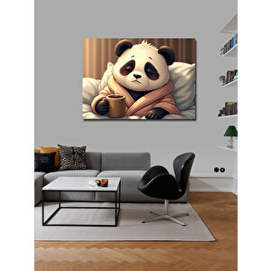 Kanvas Tablo Kahve İçen Panda Figürü 70x100 cm