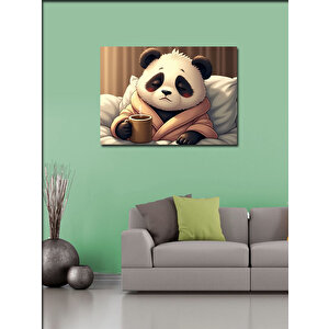 Kanvas Tablo Kahve İçen Panda Figürü 70x100 cm