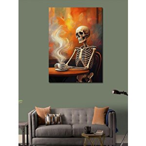 Kanvas Tablo Kahve İçen İskelet 70x100 cm