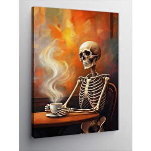 Kanvas Tablo Kahve İçen İskelet 50x70 cm