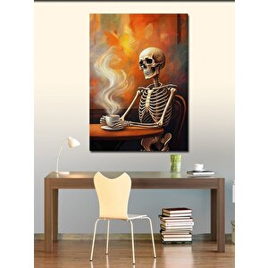 Kanvas Tablo Kahve İçen İskelet 50x70 cm