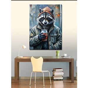 Kanvas Tablo Kahve İçen Rakun 100x140 cm