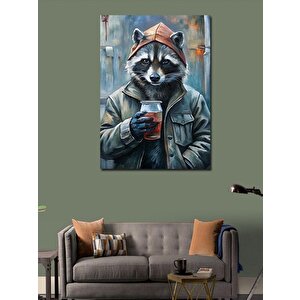 Kanvas Tablo Kahve İçen Rakun 100x140 cm