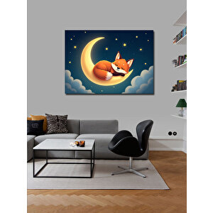 Kanvas Tablo Ayda Uyuyan Tilki Figürü 50x70 cm