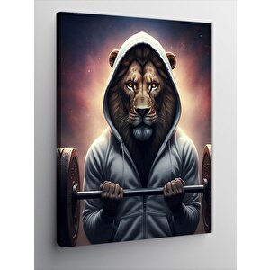 Kanvas Tablo Ağırlık Kaldıran Aslan 70x100 cm
