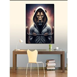Kanvas Tablo Ağırlık Kaldıran Aslan 100x140 cm