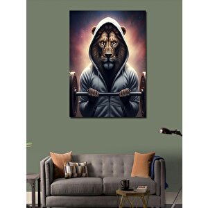 Kanvas Tablo Ağırlık Kaldıran Aslan 100x140 cm