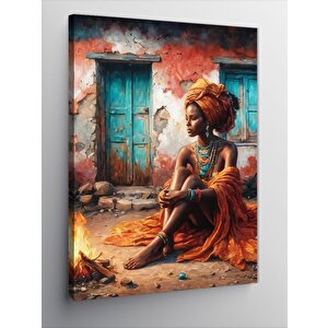 Kanvas Tablo Afrikalı Kadın Ve Aslan 70x100 cm