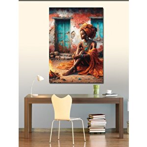 Kanvas Tablo Afrikalı Kadın Ve Aslan 70x100 cm