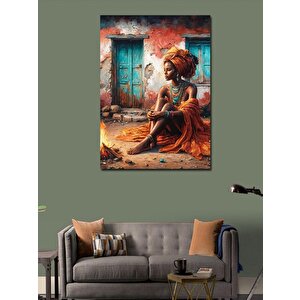 Kanvas Tablo Afrikalı Kadın Ve Aslan 100x140 cm
