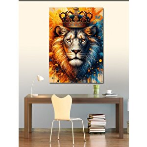 Kanvas Tablo Taçlı Aslan Portresi 50x70 cm