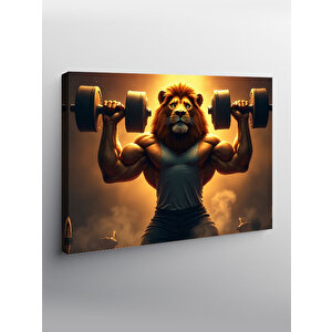 Kanvas Tablo Ağırlık Kaldıran Aslan 70x100 cm