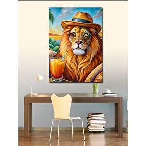 Kanvas Tablo Portakal Suyu İçen Aslan 70x100 cm