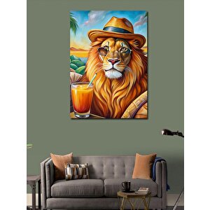 Kanvas Tablo Portakal Suyu İçen Aslan 70x100 cm