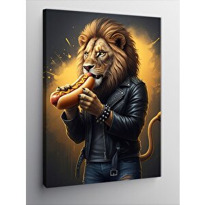 Kanvas Tablo Hotdog Yiyen Aslan 100x140 cm