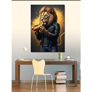Kanvas Tablo Hotdog Yiyen Aslan 50x70 cm