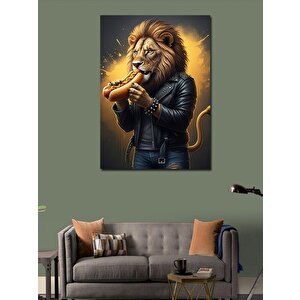 Kanvas Tablo Hotdog Yiyen Aslan 50x70 cm