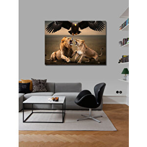 Kanvas Tablo Kavga Yapan Aslanlar Ve Kartallar 70x100 cm