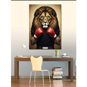 Kanvas Tablo Boks Eldivenli Aslan 100x140 cm