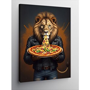 Kanvas Tablo Pizza Yiyen Aslan 100x140 cm