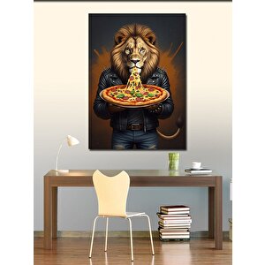 Kanvas Tablo Pizza Yiyen Aslan 100x140 cm
