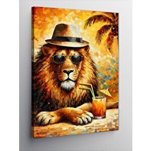 Kanvas Tablo Kokteyl İçen Aslan 70x100 cm