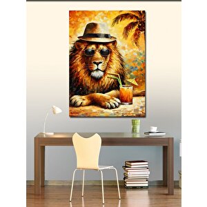 Kanvas Tablo Kokteyl İçen Aslan 70x100 cm