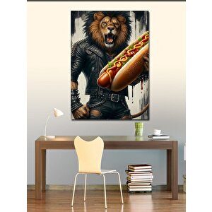 Kanvas Tablo Sosisli Tutan Aslan 50x70 cm