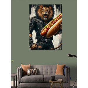 Kanvas Tablo Sosisli Tutan Aslan 50x70 cm
