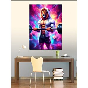Kanvas Tablo Ağırlık Kaldıran Aslan 100x140 cm
