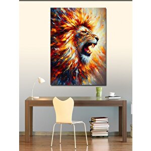 Kanvas Tablo Alevler İçindeki Aslan 100x140 cm