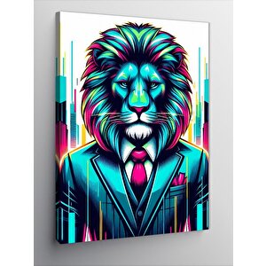 Kanvas Tablo Neon Takım Elbiseli Aslan 70x100 cm