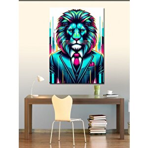 Kanvas Tablo Neon Takım Elbiseli Aslan 100x140 cm