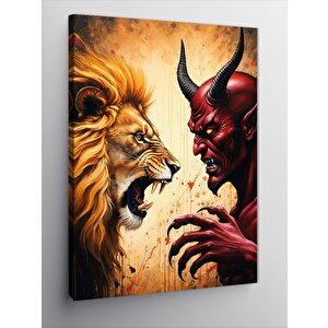 Kanvas Tablo Aslan Ve Şeytan Yüzleşmesi 70x100 cm