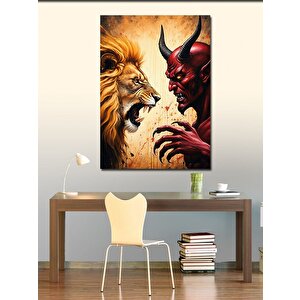 Kanvas Tablo Aslan Ve Şeytan Yüzleşmesi 70x100 cm