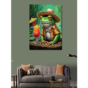 Kanvas Tablo Meyve Kokteyli İçen Kurbağa 70x100 cm