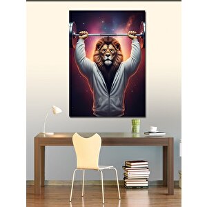 Kanvas Tablo Ağırlık Kaldıran Aslan 100x140 cm
