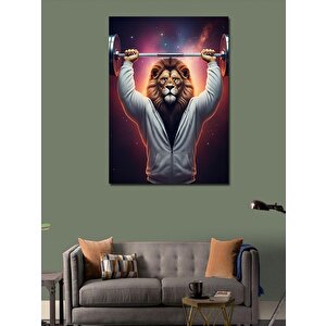 Kanvas Tablo Ağırlık Kaldıran Aslan 100x140 cm