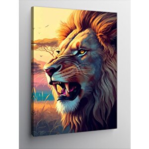 Kanvas Tablo Kükreyen Aslan Ve Manzara 50x70 cm